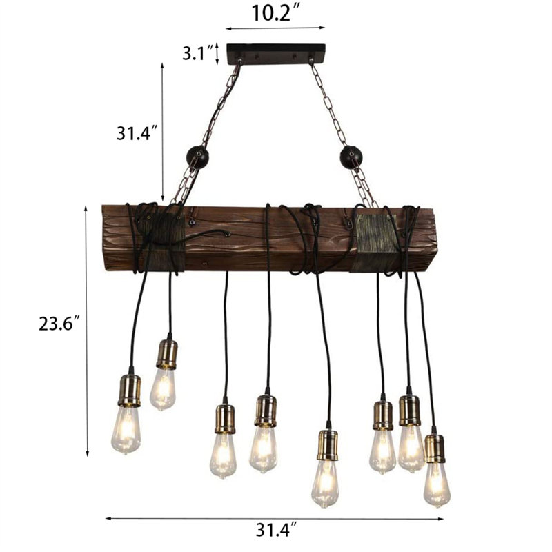 Lustre rectangulaire unique à 8 lumières