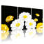 Marguerite blanche et fleur jaune sur toile tendue, impression florale moderne (ensemble de 3)-63567425