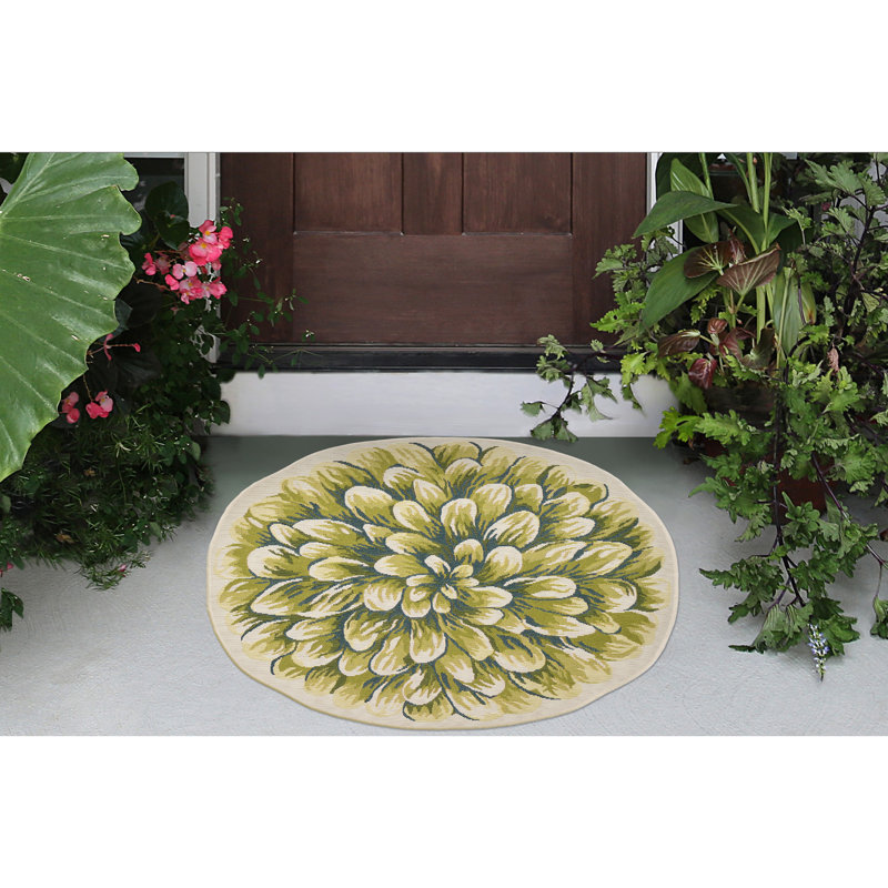 Jotavious Floral Polyester Non-Skid Kitchen Mat, Green, Round 3'3"