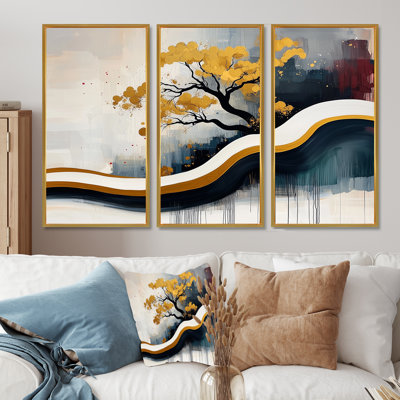 Abstrait Bonzai Roots and Reflections - Still Lifes, art mural sur toile - 3 panneaux