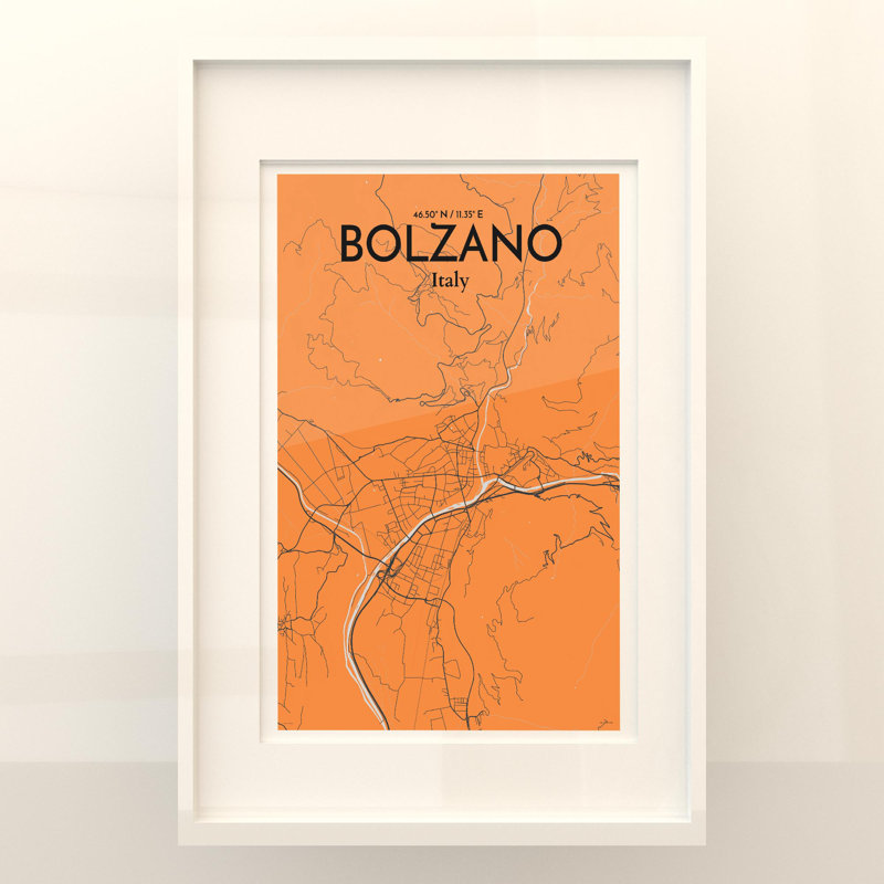 Bolzano City Map In Orange - No Frame Print, 36cm H x 24cm W x 0.05cm D