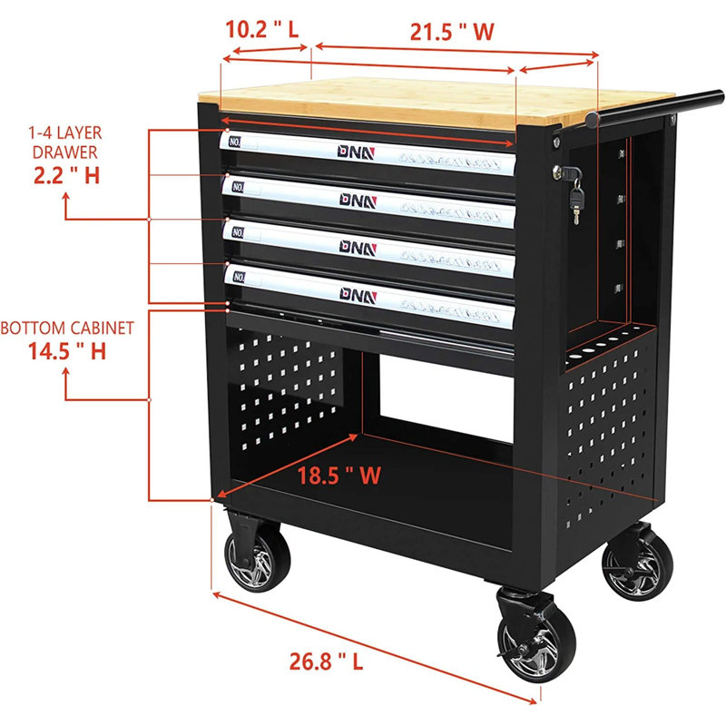 Armoire à 4 tiroirs avec table de travail en bois l 30 po x H 39 po x P 18 po