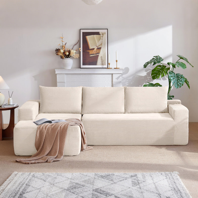 Canapé modulaire en nuage 96,9 po avec méridienne en forme de L, canapé modulaire moderne avec siège profond, fauteuils rembourrés pour la chambre à coucher du salon, aucun assemblage requis (tissu velours côtelé)
