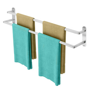 24-Inch Stainless Steel Bathroom Towel Rack, Wall-Mounted Double Towel Bar - Brushed Nickel Finish
