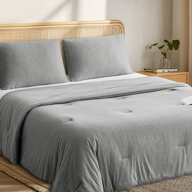 Ensemble d'édredon 3 pièces en jersey doux toutes saisons 3 pièces Basics by Wayfair ™, Gris Heather