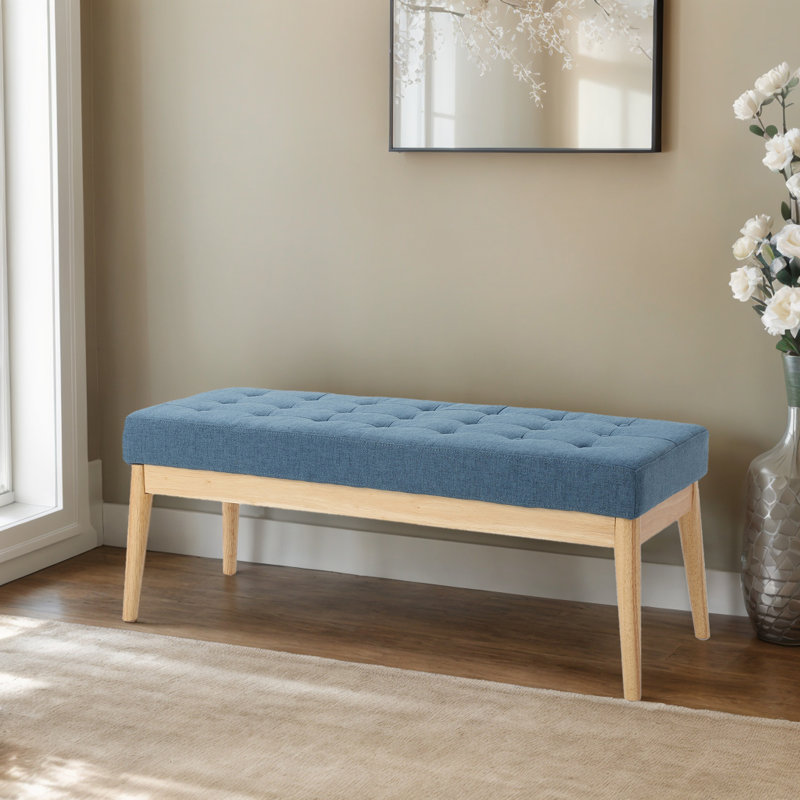 43.48" W Tufted Upholstered Bench, Blue