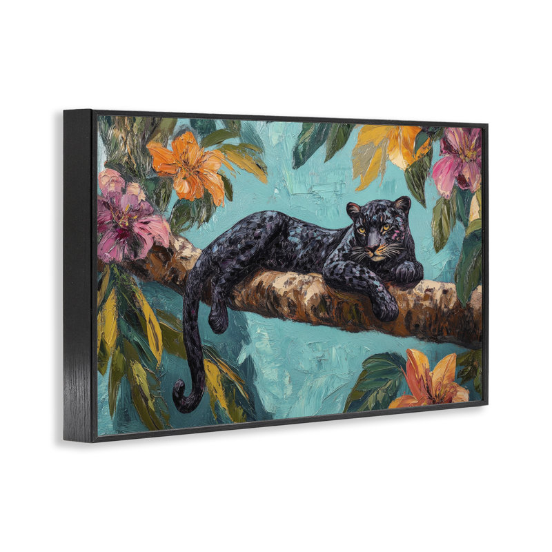 Estampe numérique Lazy Day, léopard, par Petal Prints Design, H 12 po x l 18 po, Giclée encadrée noir minuit