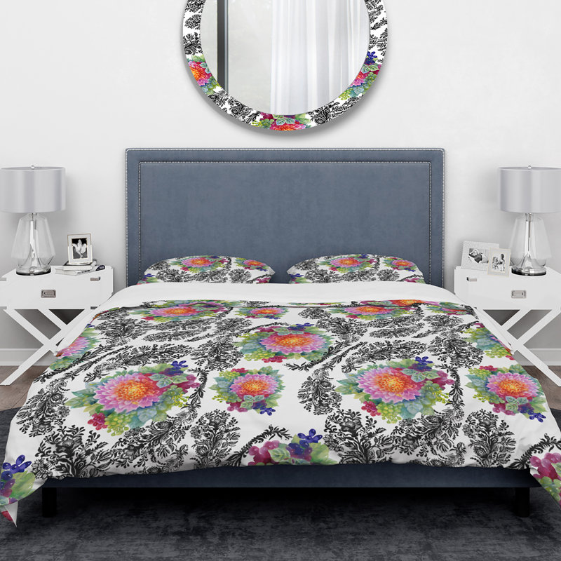 Ensemble de housse de couette de jardin fleur designart pivoine, Housse de couette très grand + 2 taies décoratives
