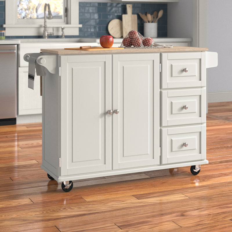 Arlonda Solid Wood Top Kitchen Cart, Off White