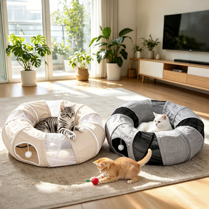 Tunnel pour chat et lit douillet 2-en-1