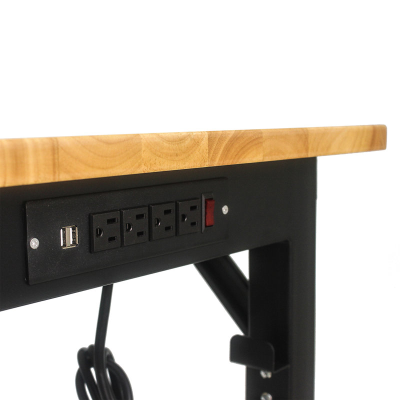 Table de travail réglable en métal avec douille et plateau en bois