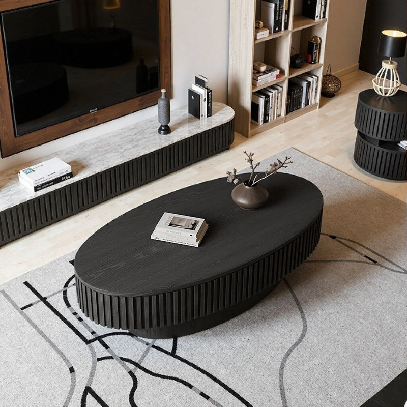 Table basse ovale moderne avec rangement de 47 po Modern, Noir
