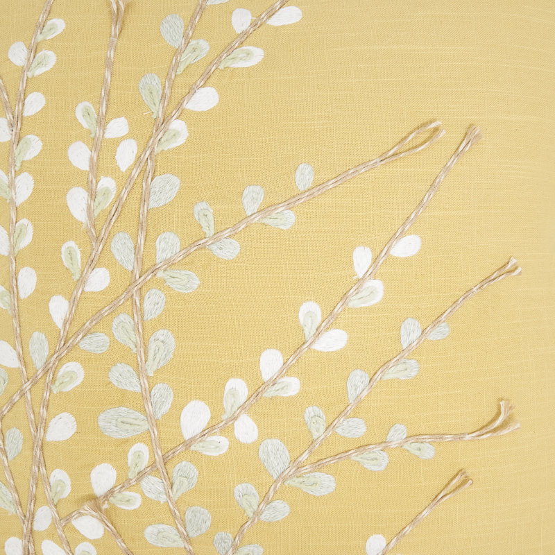 Elegant Embroidered Floral Down Filled Pillow, Polyester, Yellow