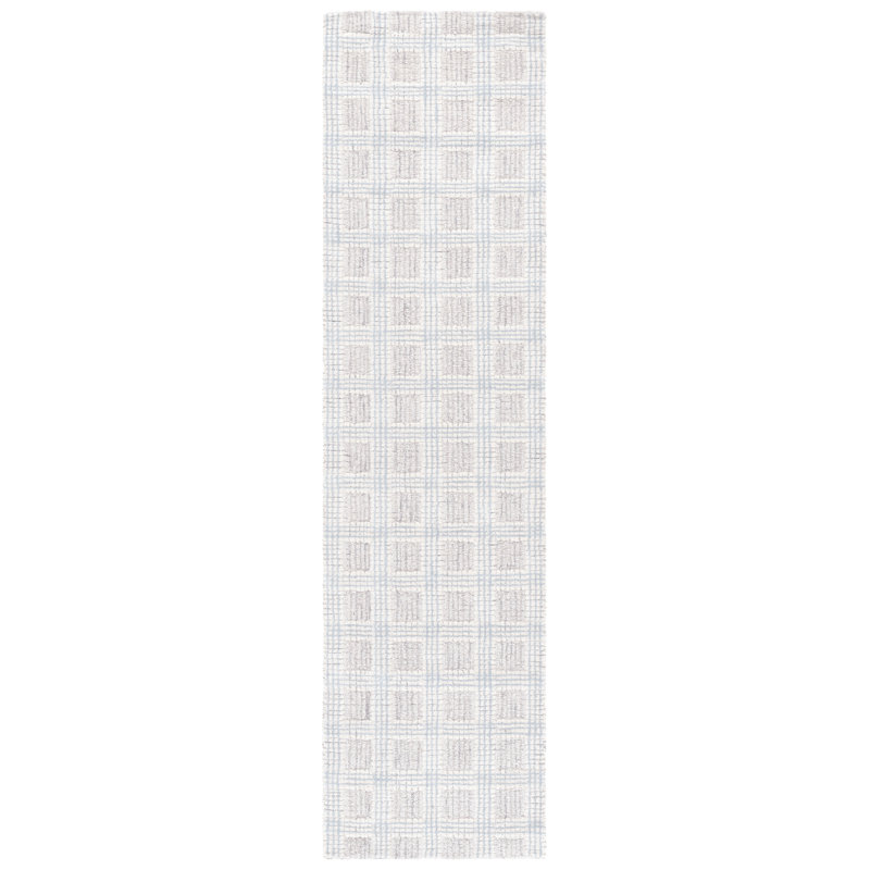 Ebony Hand Tufted Wool Pile Plaid Rug, Runner 2'3" x 9"