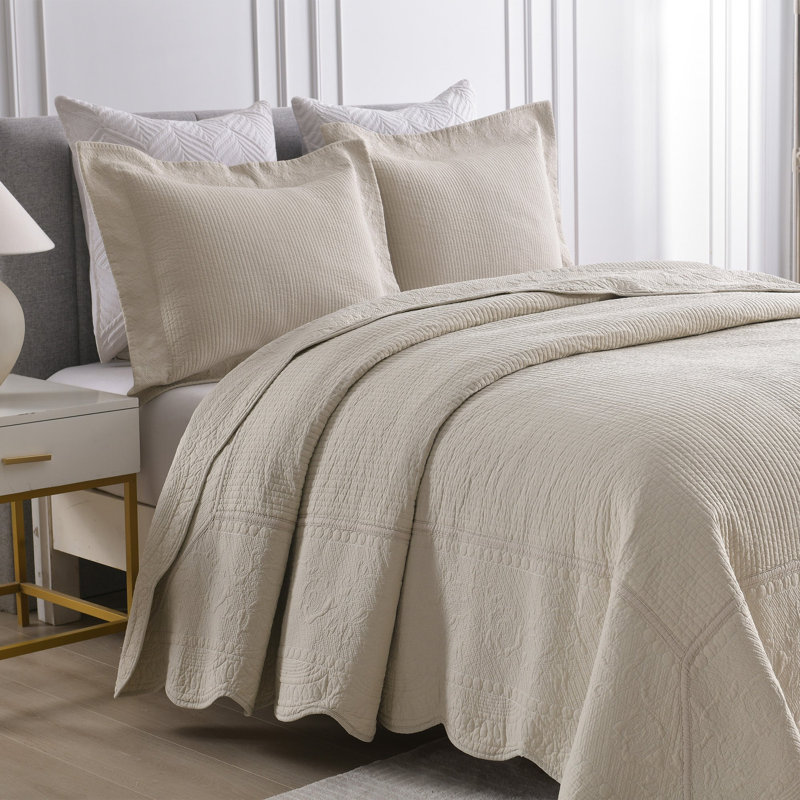 Cotton Quilt, Queen Quilt + 2 Standard Shams, Khaki