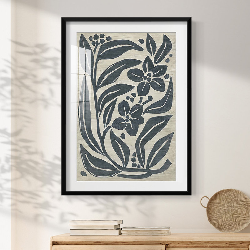 Island Folk Flowers II - impression encadrée, H 28,5 po x l 20,5 po, Noir