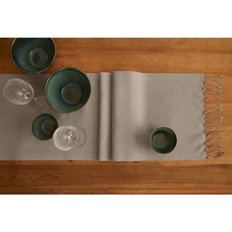 Natural Linen 14 x 108 Inch Table Runner with Tassels