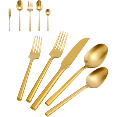 45-Piece Flatware Set, Hexagon Handle Stainless Steel Silverware For 8