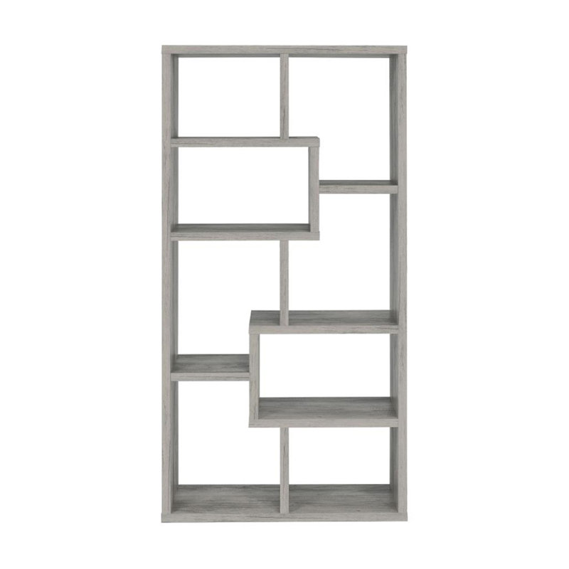 Bibliothèque géométrique à 10 tablettes au fini bois flottant gris, Gris