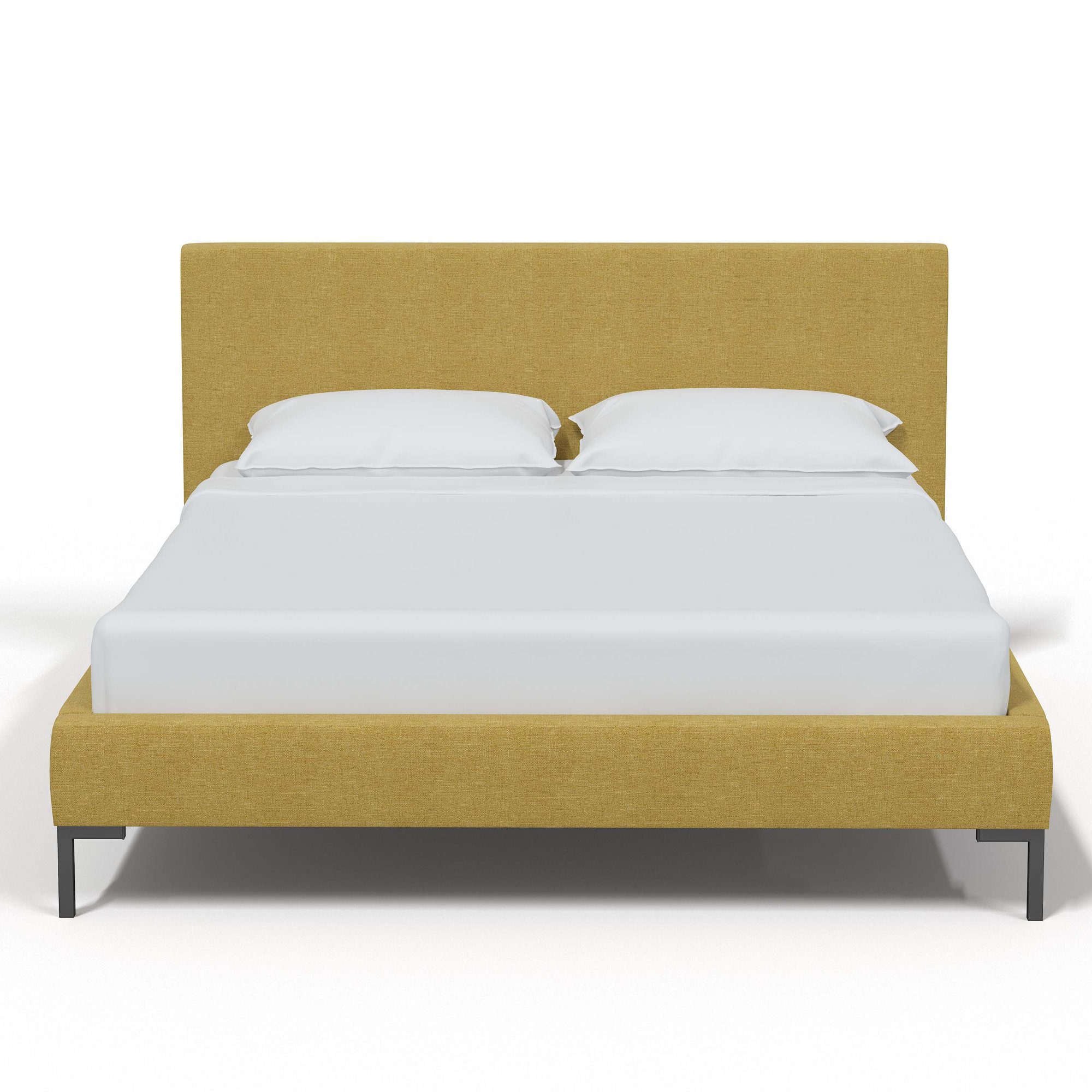 Rand Upholstered Bed, Black Wood, Zuma Charcoal Textured Linen, Twin