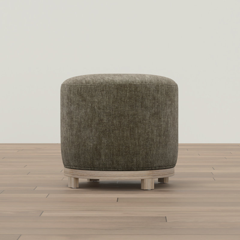 Mid-Century Modern Swivel Ottoman with Wood Base, Mineral Chenille