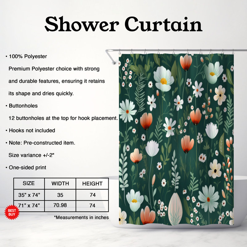 Rideau de douche Dicat Tiny Blossoms - Premium, H 74 po x l 71 po