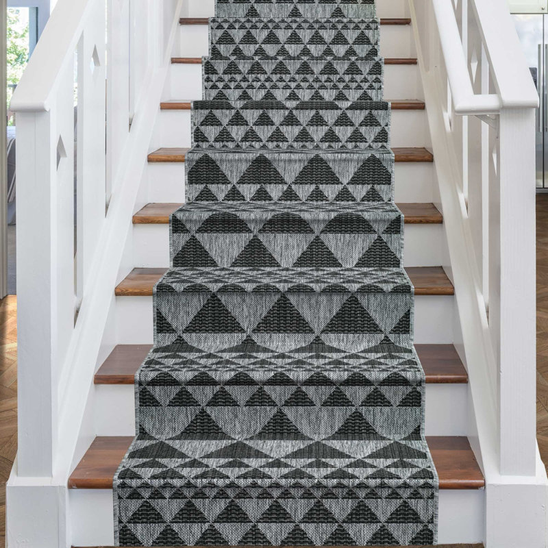 Stair Runner Geometric Shapes Flatweave Area Rug, Runner 80 x 690 cm