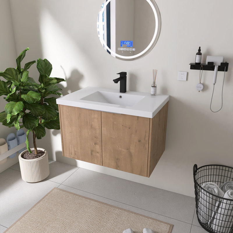 Ensemble de meuble-lavabo mural simple 30 po avec lavabo en résine Acorn, H 19,38 po x l 30 po x P 18,18 po, Beige