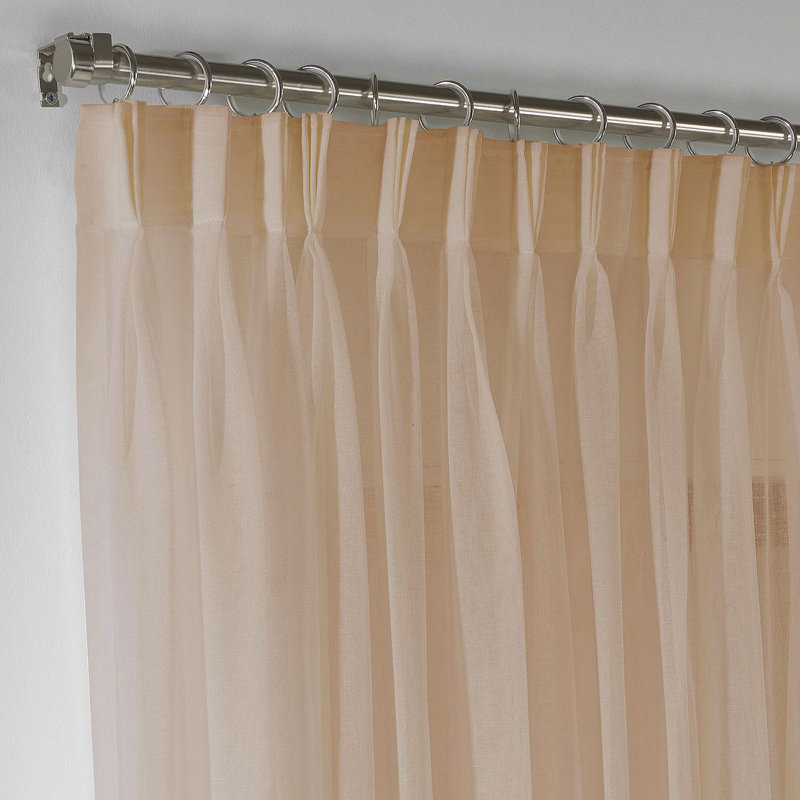 Triple Pinch Pleated Extra Long and Extra Wide Faux Linen Sheer Single Panel, Brown, 52" W x 45" L