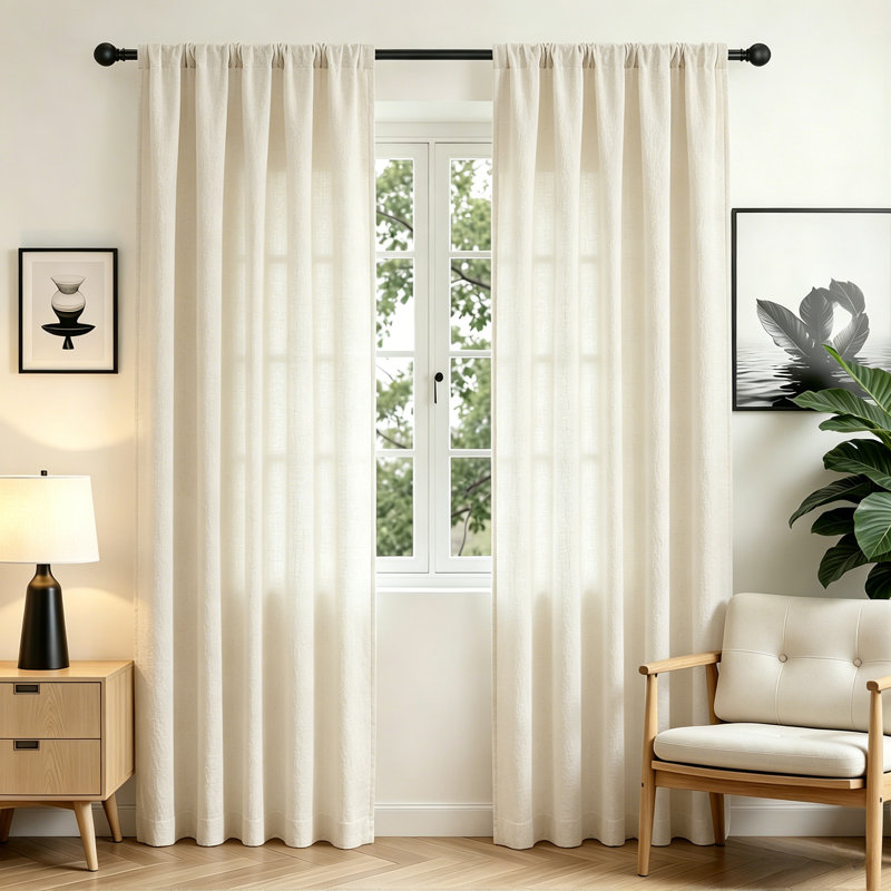 52''W Light Filtering Linen Curtains - Back Tab & Rod Pocket Top, 2 Panels Set, 52" W x 108" L