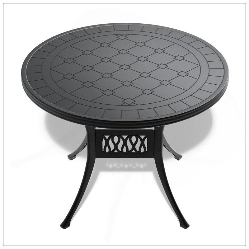 Table de salle à manger 39,37 pouces en fonte d'aluminium avec structure noire et texture sculptée sur le plateau de table