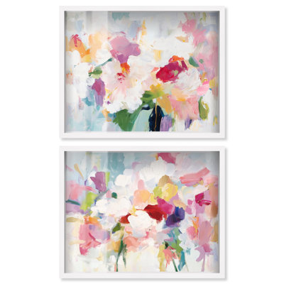 Blush rose chambre à coucher ensemble de sérénité Shadowbox Floral Abstracts par Art Remedy