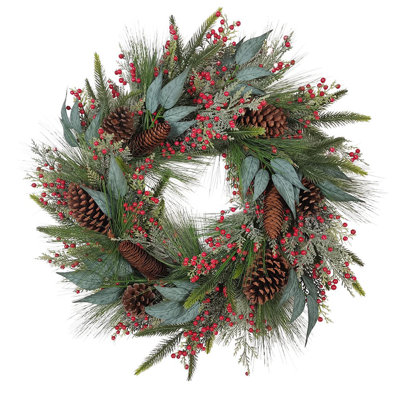 Kurt Adler  24-Inch Decorated Unlit Rattan with Pinecones Wreath