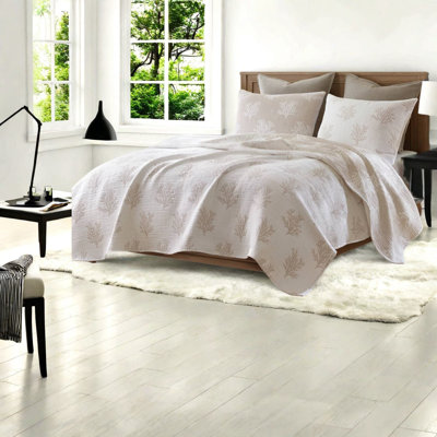 Ensemble de literie King réversible - 1 pièce, couette en mélange de coton, taies d'oreiller beige et grises