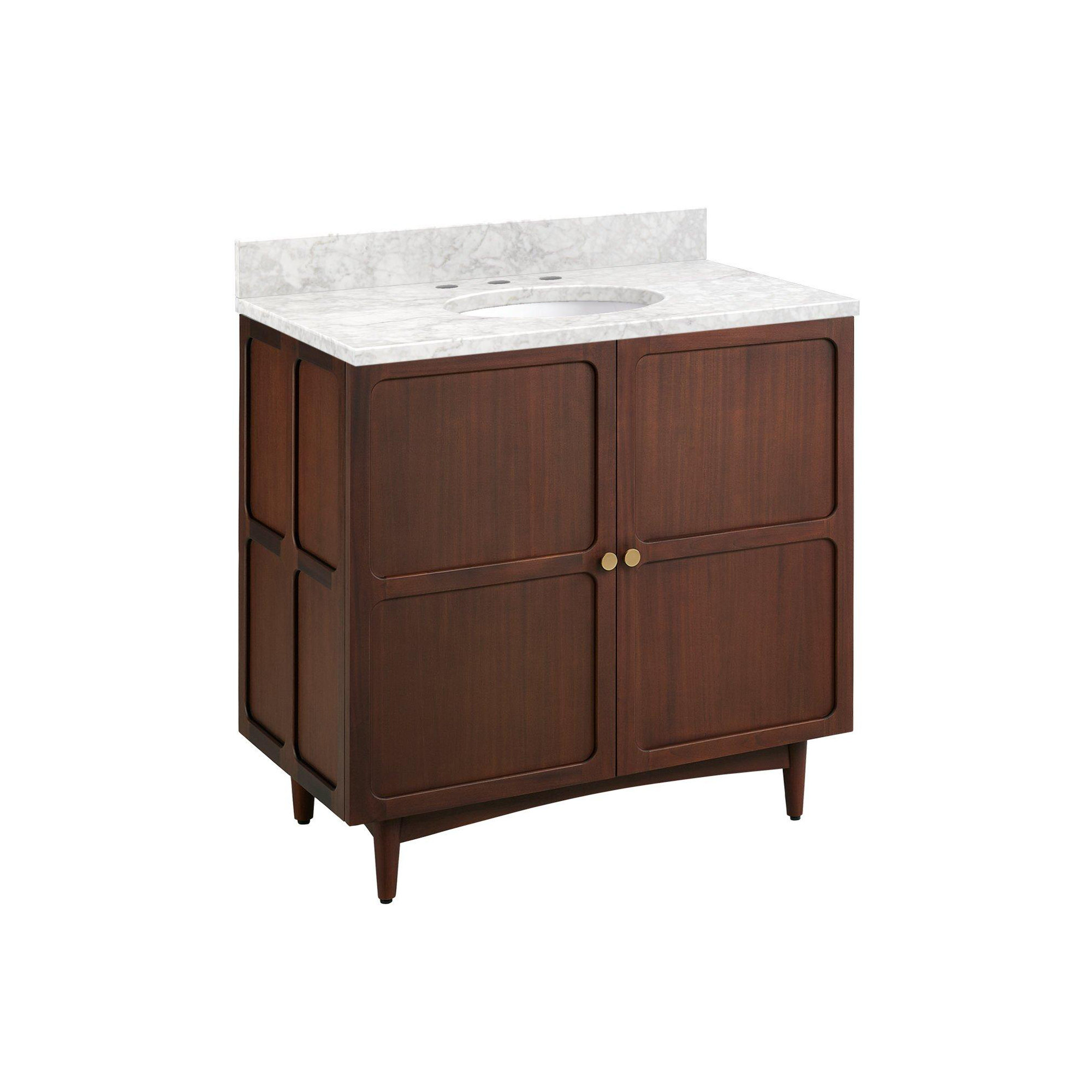 Delavan 30" Single Bathroom Vanity, Oval , 8" Widespread, Carrara Marble