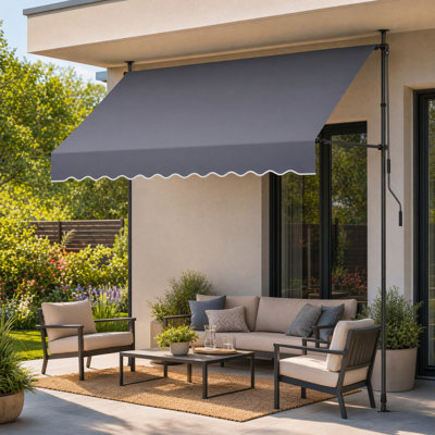 Auvent manuel escamotable pour terrasse avec pare-soleil d'extérieur manuel avec angle réglable de 0 ° à 90 ° et poignée à manivelle, abri de porte pour balcon de cour arrière manuel, gris foncé