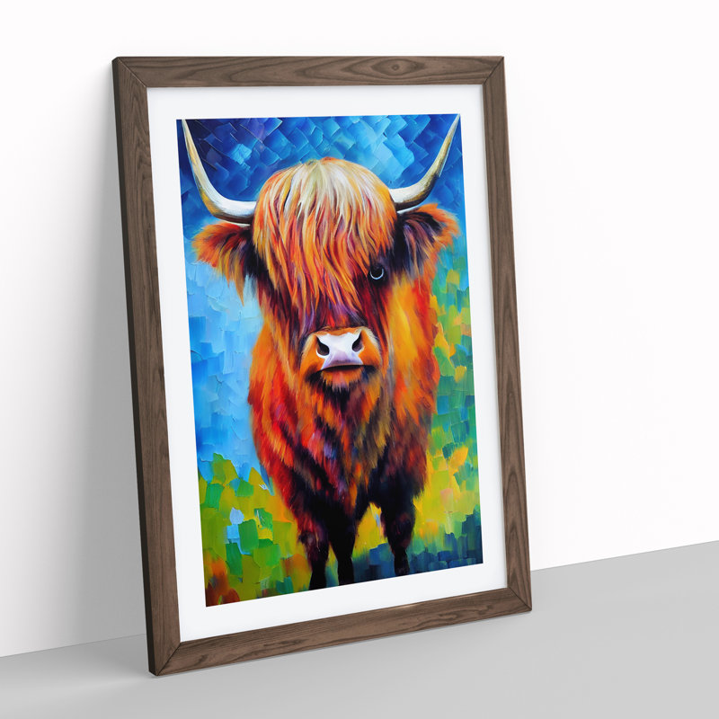 XV1022-516X Amazing Highland Cow - Single Picture Frame Painting, 64cm H x 46cm W x 2cm D, Walnut