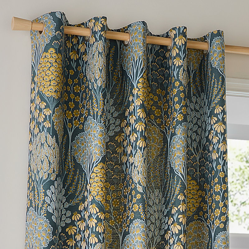 Ophelia Room Darkening Curtain Panel Pair, Blue, 117cm Width x 137cm Drop