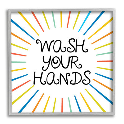 «Kids Your Wash Your Hands Bathroom Rules Rainbow Stripes», impression numérique sur toile encadrée par Daphne Polselli