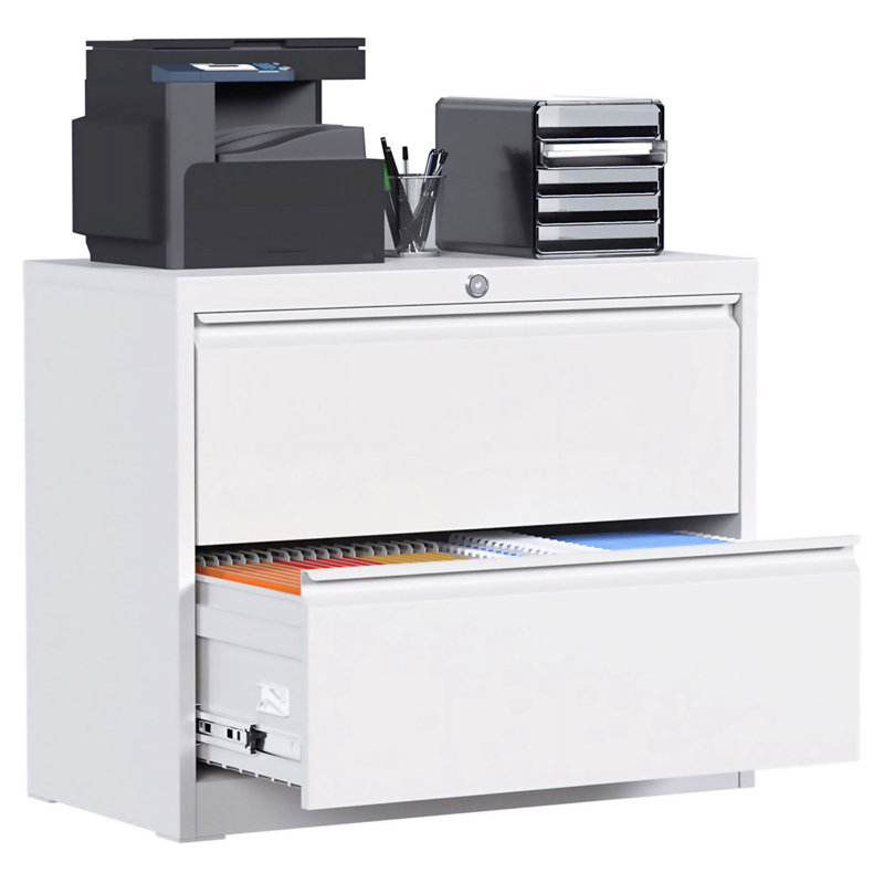 White Metal Lockable 2-Drawer Lateral Filing Cabinet