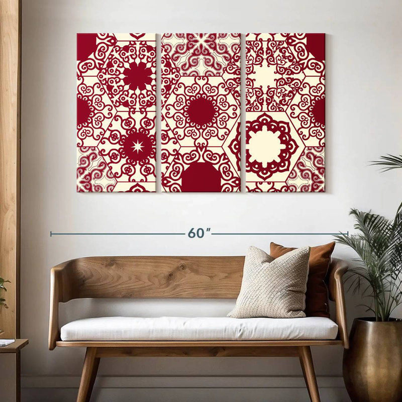 Red Hexagon Patterns, 32" H x 50" W