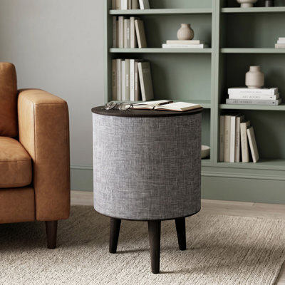 Modern Round Smart End Table With Bluetooth Speaker, Wireless Charge