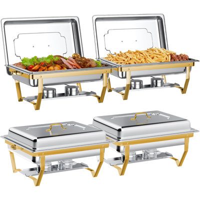 Prep & Savour 4pk 8QT-9QT Rectangular Semi-Gold-Plated Stainless Steel Chafing Dish