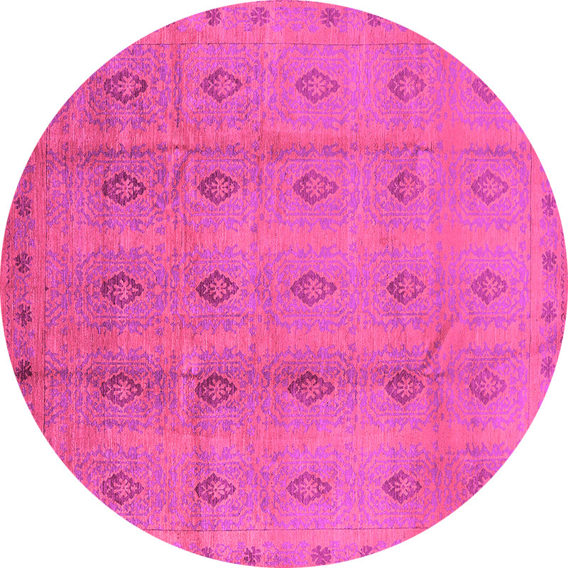 Tapis oriental en laine / polyester tissé à la machine en rose / mauve, Rond 8 pi
