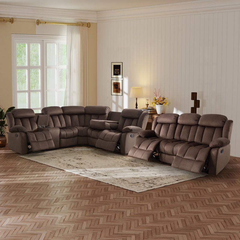 8 - Seater Corner Sectional Sofa With Functional Console & Manual Reclining Sofa