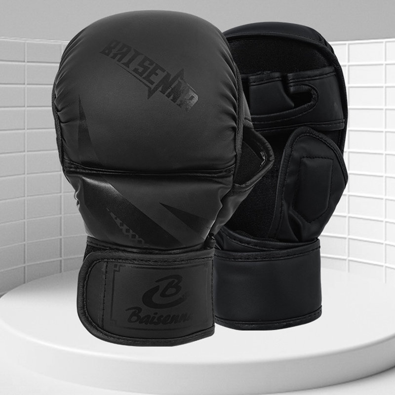 Gants de boxe en similicuir respirant, Noir