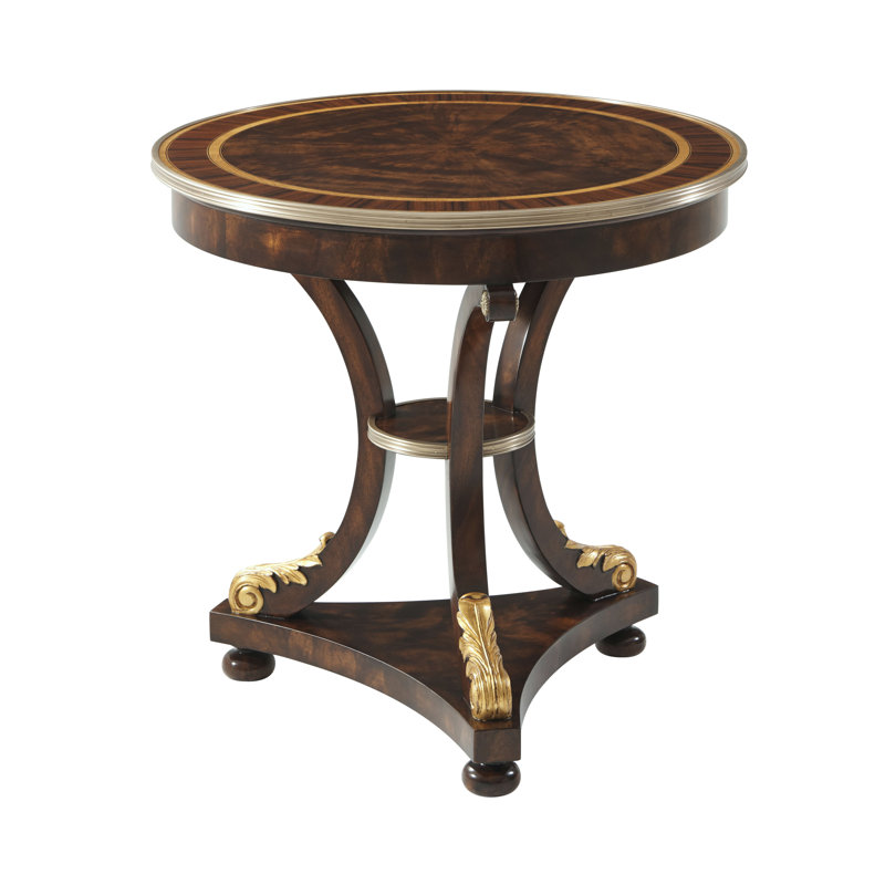 Contemporary Italian Gold Round End Table with Brass Molded Edge