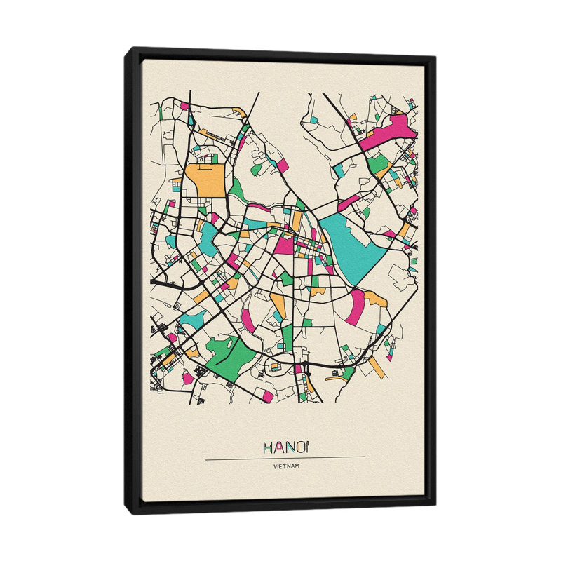 Hanoi, Vietnam Map by Ayse Deniz Akerman - Floater Frame Gallery-Wrapped Canvas Giclée on Canvas