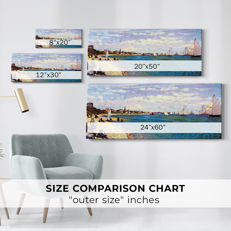 «The Beach At Sainte Adresse» par Monet, reproduction sur toile, H 12 po x l 30 po x P 1,5 po