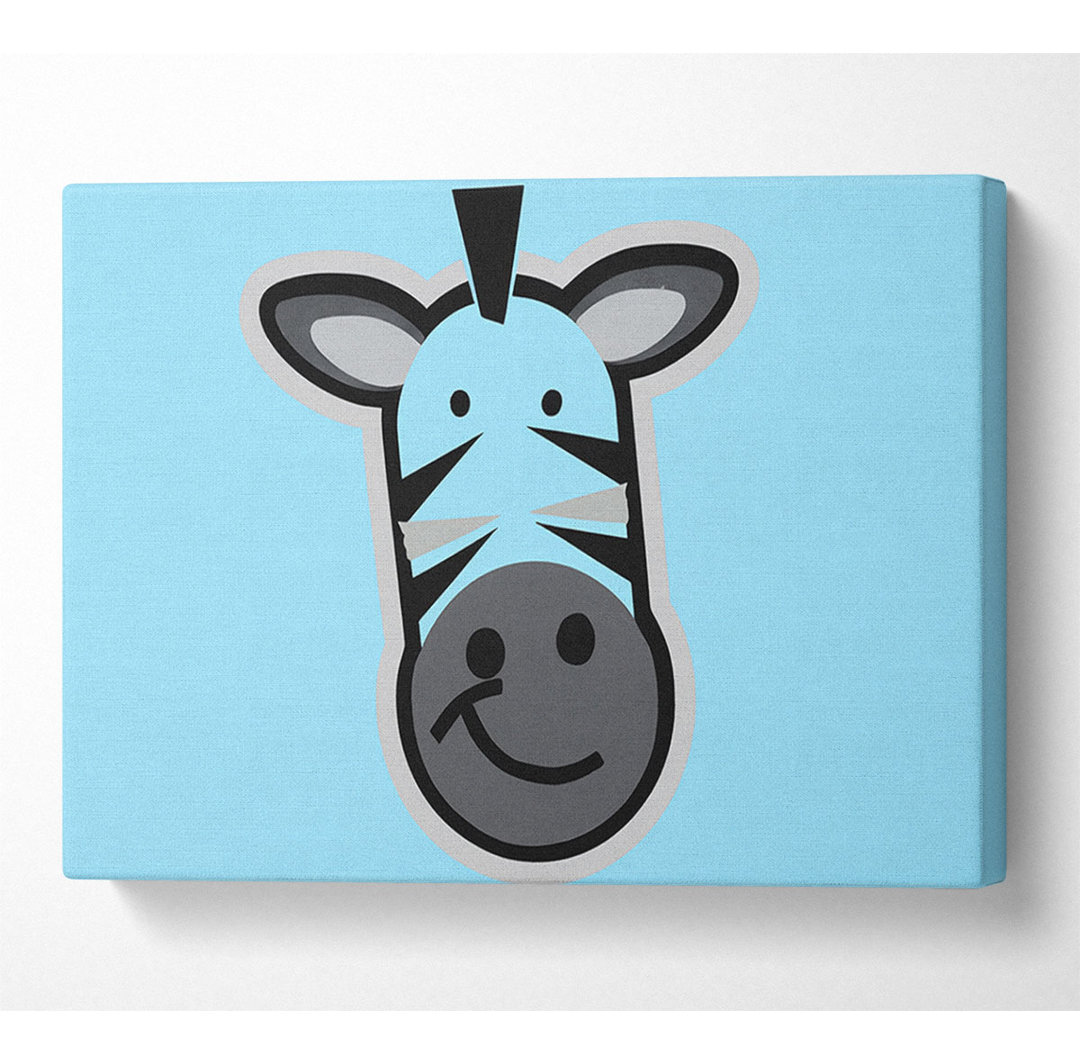 Lächelndes Zebragesicht Baby Blau - Leinwanddrucke auf Wrapped Canvas